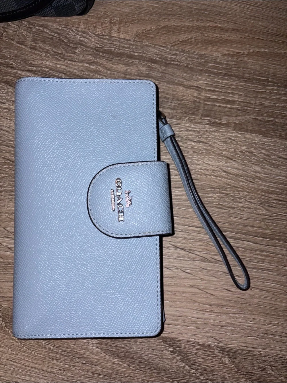 Coach Light Blue Leather Phone Case Wristlet